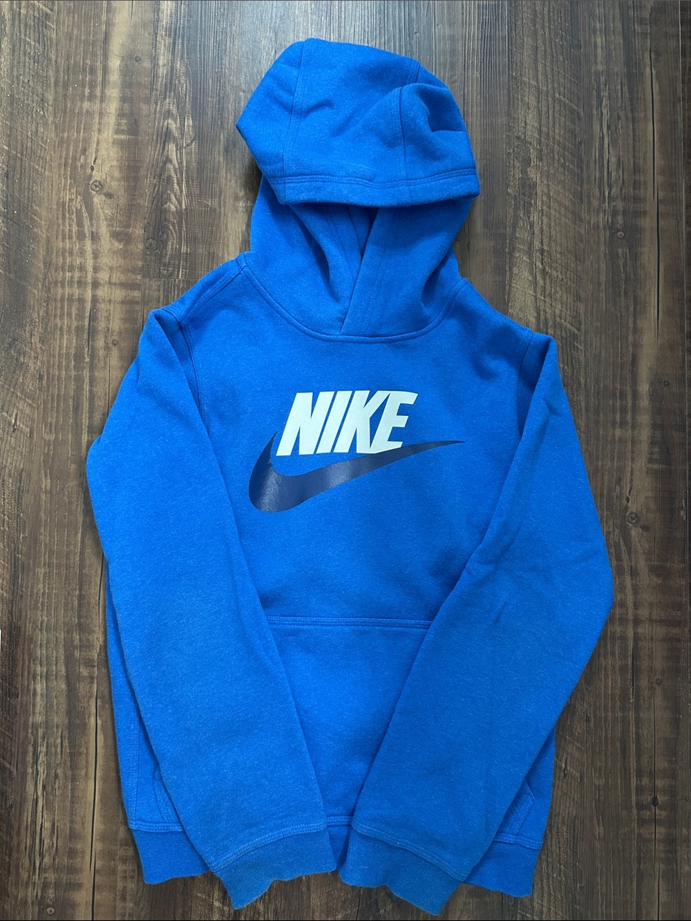 Boys Size Large (10/12) Nike Royal Blue Pullover Hoodie with White Logo